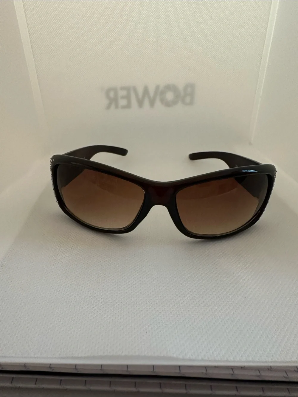 NYS Collection Brown Sunglasses with Rhinestone Detailing